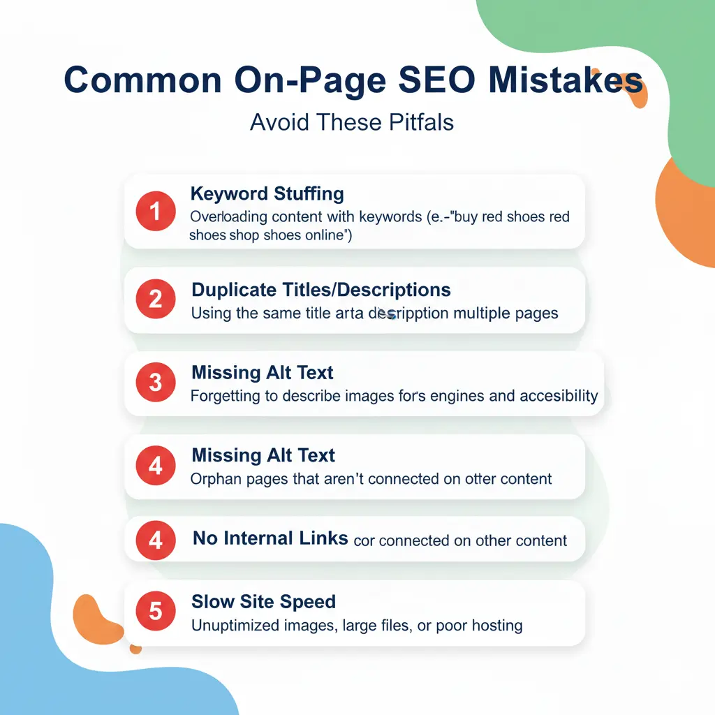 Infographic showing common on-page SEO mistakes to avoid